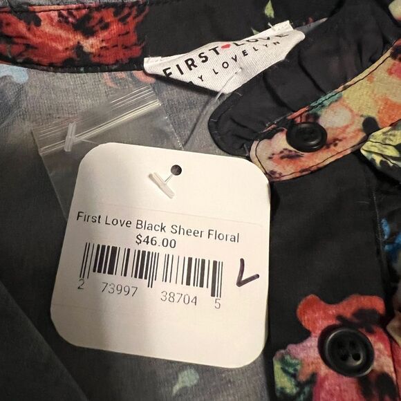 First Love Smocked Floral Blouse with Mandarin Collar - Picture 2 of 4